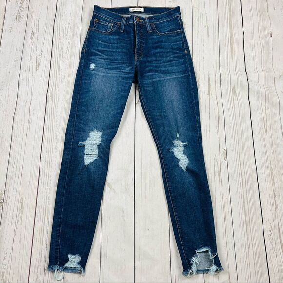 Madewell 9” High Rise Skinny  Factory Destroyed Jeans Size 27 - Picture 2 of 10